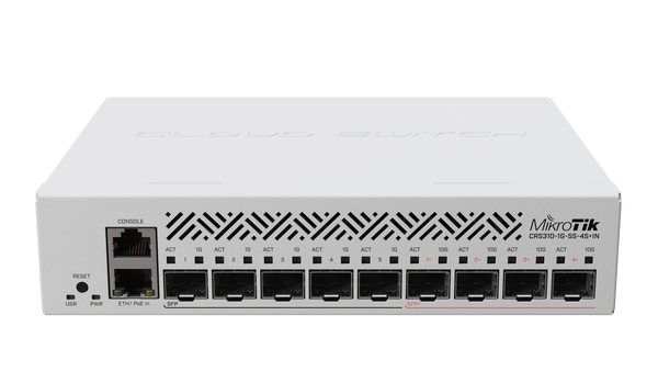 Switch Mikrotik, Cloud Router CRS310-1G-5S-4S+IN, 1x port RJ45 Gigabit, 5x porturi 1G SFP, 4x Porturi 10G SFP+, RouterOS L5