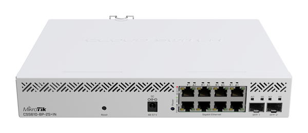 Switch Mikrotik, Cloud Smart CSS610-8P-2S+IN, 8x Porturi Gigabit RJ45 POE AT/AF, 2x Porturi SFP+, SwOS