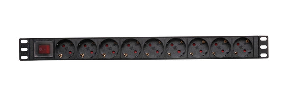 PDU 9 Iesiri Schuko,  LogiLink, 19", 1U, cablu 2m, comutator on/off negru, Aluminiu